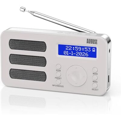 August MB225 Tragbares DAB+/FM Radio mit Akku, Doppelalarm, Sleeptimer, RDS Digitalradio mit 40 Presets, Stereo/Mono, Kopfhöreranschluss, Snooze, wiederaufladbar für Senioren, Zuhause&Outdoor – Weiß August MB225 Tragbares DAB+/FM Radio mit Akku, Doppelalarm, Sleeptimer, RDS Digitalradio mit 40 Presets, Stereo/Mono, Kopfhöreranschluss, Snooze, wiederaufladbar für Senioren, Zuhause&Outdoor – Weiß