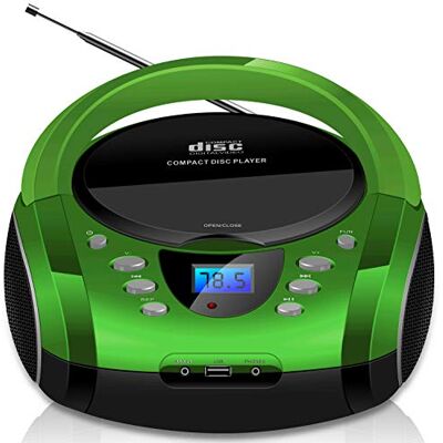 Cyberlux Tragbare Boombox CD/CD-R USB UKW-Radio AUX-In Kopfhöreranschluss CD-Player Kinderradio Boombox CD-Radio Stereoanlage Kompaktanlage Silverstone Green Cyberlux Tragbare Boombox CD/CD-R USB UKW-Radio AUX-In Kopfhöreranschluss CD-Player Kinderradio Boombox CD-Radio Stereoanlage Kompaktanlage Silverstone Green