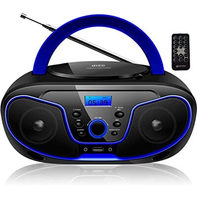 ecosa Tragbarer CD-Player Boombox CD/CD-R USB FM Radio AUX-Eingang Kopfhöreranschluss CD-Player Kinderradio Radio CD Stereoanlage Kompaktanlage (Dark Blue) ecosa Tragbarer CD-Player Boombox CD/CD-R USB FM Radio AUX-Eingang Kopfhöreranschluss CD-Player Kinderradio Radio CD Stereoanlage Kompaktanlage (Dark Blue)