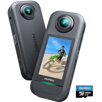 AKASO 360° Action Cam 5.7K 72MP 360 Grad Actionkamera mit 128GB Speicherkarte Duale 1/2" 48MP Sensoren, 2.29'' Touchscreen, Unsichtbarer Selfie Stick Effekt, 360° Horizon Lock und AI-Verfolgung AKASO 360° Action Cam 5.7K 72MP 360 Grad Actionkamera mit 128GB Speicherkarte Duale 1/2" 48MP Sensoren, 2.29'' Touchscreen, Unsichtbarer Selfie Stick Effekt, 360° Horizon Lock und AI-Verfolgung