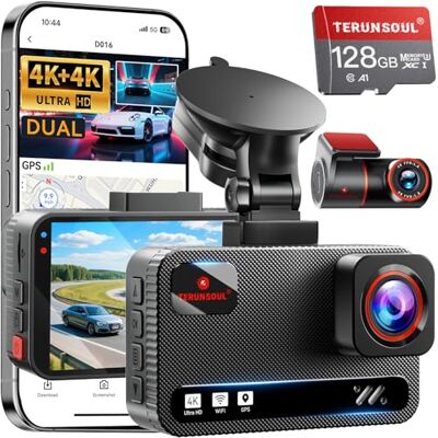 TERUNSOUl Dashcam Auto 4K+4K,Dashcam Auto Vorne Hinten mit 128GB-Karte, 5.8GHz-WiFi, 3" IPS Dashcam mit Parküberwachung, Loop-Aufnahme, 170°Weitwinkel, Unterstützt 512GB Max TERUNSOUl Dashcam Auto 4K+4K,Dashcam Auto Vorne Hinten mit 128GB-Karte, 5.8GHz-WiFi, 3" IPS Dashcam mit Parküberwachung, Loop-Aufnahme, 170°Weitwinkel, Unterstützt 512GB Max