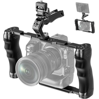 NEEWER Universal Kamera Käfig Cage mit oberem Griff, Zubehör Monitor Halterung, Arca Typ Kamera Gimbal Stabilisator Video Rig, Zwei Handgriffe und 3/8" kompatibel mit SmallRig CA016T+MA006 NEEWER Universal Kamera Käfig Cage mit oberem Griff, Zubehör Monitor Halterung, Arca Typ Kamera Gimbal Stabilisator Video Rig, Zwei Handgriffe und 3/8" kompatibel mit SmallRig CA016T+MA006