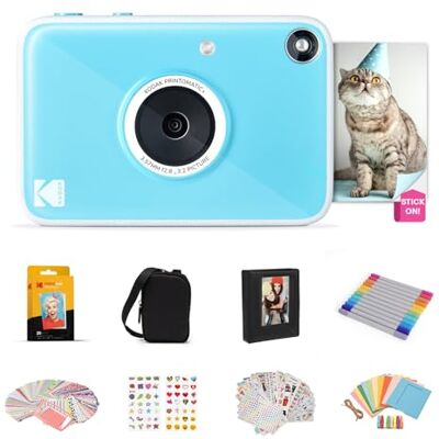 Kodak Printomatic+ Sofortbild-Digitalkamera, Zink-Fotopapier 2x3 (5,1x7,5 cm) 10 MP, RGB-LED, Set: Tasche, 20er-Pack Zink-Papier, Album, Sticker, Rahmen & Marker, Blau Kodak Printomatic+ Sofortbild-Digitalkamera, Zink-Fotopapier 2x3 (5,1x7,5 cm) 10 MP, RGB-LED, Set: Tasche, 20er-Pack Zink-Papier, Album, Sticker, Rahmen & Marker, Blau