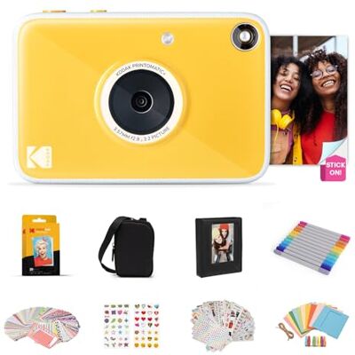 Kodak Printomatic+ Sofortbild-Digitalkamera, Zink-Fotopapier 2x3 (5,1x7,5 cm) 10 MP, RGB-LED, Set: Tasche, 20er-Pack Zink-Papier, Album, Sticker, Rahmen & Marker, Gelb Kodak Printomatic+ Sofortbild-Digitalkamera, Zink-Fotopapier 2x3 (5,1x7,5 cm) 10 MP, RGB-LED, Set: Tasche, 20er-Pack Zink-Papier, Album, Sticker, Rahmen & Marker, Gelb
