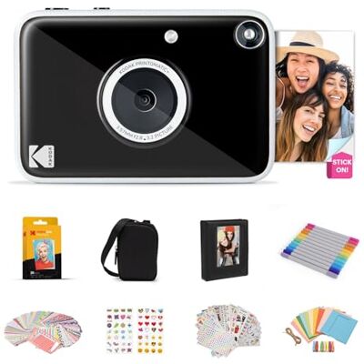 Kodak Printomatic+ Sofortbild-Digitalkamera, Zink-Fotopapier 2x3 (5,1x7,5 cm) 10 MP, RGB-LED, Set: Tasche, 20er-Pack Zink-Papier, Album, Sticker, Rahmen & Marker, Schwarz Kodak Printomatic+ Sofortbild-Digitalkamera, Zink-Fotopapier 2x3 (5,1x7,5 cm) 10 MP, RGB-LED, Set: Tasche, 20er-Pack Zink-Papier, Album, Sticker, Rahmen & Marker, Schwarz