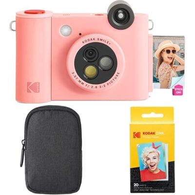 Kodak Smile+ 2-in-1 Digitale Sofortbildkamera & Bluetooth Fotodrucker Starterpaket + Tragetasche + Zink 20 Blatt Rosa Kodak Smile+ 2-in-1 Digitale Sofortbildkamera & Bluetooth Fotodrucker Starterpaket + Tragetasche + Zink 20 Blatt Rosa