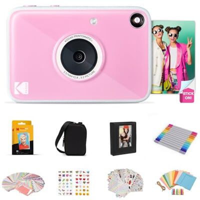 Kodak Printomatic+ Sofortbild-Digitalkamera, Zink-Fotopapier 2x3 (5,1x7,5 cm) 10 MP, RGB-LED, Set: Tasche, 20er-Pack Zink-Papier, Album, Sticker, Rahmen & Marker, Rosa Kodak Printomatic+ Sofortbild-Digitalkamera, Zink-Fotopapier 2x3 (5,1x7,5 cm) 10 MP, RGB-LED, Set: Tasche, 20er-Pack Zink-Papier, Album, Sticker, Rahmen & Marker, Rosa