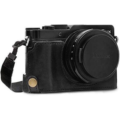 MegaGear MG1563 Panasonic Lumix DC-LX100 II Ever Ready Echtleder Kamera-Halbtasche mit Trageriemen Schwarz MegaGear MG1563 Panasonic Lumix DC-LX100 II Ever Ready Echtleder Kamera-Halbtasche mit Trageriemen Schwarz