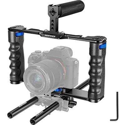 NEEWER Kamerakäfig aus Aluminiumlegierung, Filmausrüstung mit Top Handle Doppelgriffe, Arca Sockel, kompatibel mit Sony A7S III A7IV A6600 Canon EOS R5C R5 R6 DSLR/spiegellosen Kameras, VS107 Blau NEEWER Kamerakäfig aus Aluminiumlegierung, Filmausrüstung mit Top Handle Doppelgriffe, Arca Sockel, kompatibel mit Sony A7S III A7IV A6600 Canon EOS R5C R5 R6 DSLR/spiegellosen Kameras, VS107 Blau