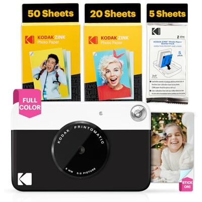 Kodak Printomatic Sofortbildkamera – 75 Blatt Paket – 5MP – Zink 2x3 Fotos – Tragbar – Schwarz Kodak Printomatic Sofortbildkamera – 75 Blatt Paket – 5MP – Zink 2x3 Fotos – Tragbar – Schwarz