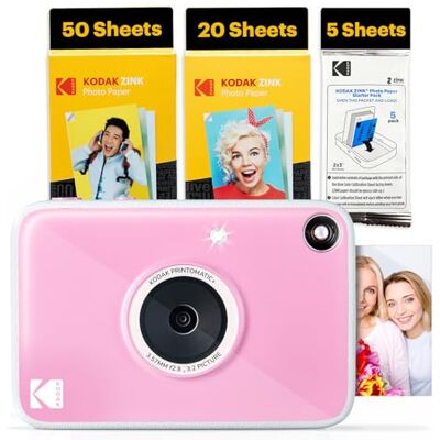Kodak Printomatic+ Digitalkamera mit Sofortdruck-Funktion (Vollfarbe), inkl. Zink Fotopapier mit Kleberückseite (5,1 x 7,5 cm), 5 MP, Rosa, 75-Blatt-Bündel Kodak Printomatic+ Digitalkamera mit Sofortdruck-Funktion (Vollfarbe), inkl. Zink Fotopapier mit Kleberückseite (5,1 x 7,5 cm), 5 MP, Rosa, 75-Blatt-Bündel
