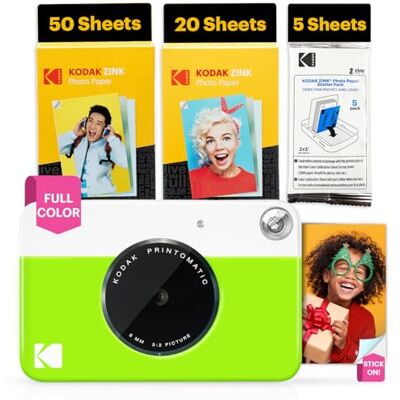 Kodak Printomatic Sofortbildkamera – 75 Blatt Paket – 5MP – Zink 2x3 Fotos – Tragbar – Grü Kodak Printomatic Sofortbildkamera – 75 Blatt Paket – 5MP – Zink 2x3 Fotos – Tragbar – Grü