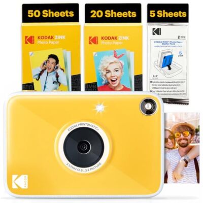 Kodak Printomatic+ Digitalkamera mit Sofortdruck-Funktion (Vollfarbe), inkl. Zink Fotopapier mit Kleberückseite (5,1 x 7,5 cm), 5 MP, Gelb, 75-Blatt-Bündel Kodak Printomatic+ Digitalkamera mit Sofortdruck-Funktion (Vollfarbe), inkl. Zink Fotopapier mit Kleberückseite (5,1 x 7,5 cm), 5 MP, Gelb, 75-Blatt-Bündel
