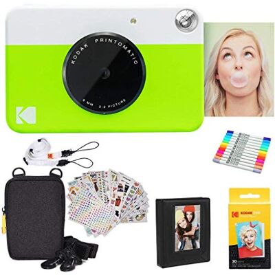 Kodak Printomatic Sofortbildkamera (Grün) Geschenkpaket + Zinkpapier (20 Blatt) + Etui + 7 Aufklebersets + Marker + Fotoalbum Kodak Printomatic Sofortbildkamera (Grün) Geschenkpaket + Zinkpapier (20 Blatt) + Etui + 7 Aufklebersets + Marker + Fotoalbum