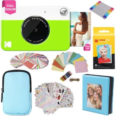 Kodak Printomatic Vollfarb-Sofortdruckkamera + Softcase + Zink 2x3 Zoll selbstklebendes Fotopapier, 20er-Pack + Album + Sticker-Sets + Sticker-Rahmen + Marker + Hängerahmen – Grün Kodak Printomatic Vollfarb-Sofortdruckkamera + Softcase + Zink 2x3 Zoll selbstklebendes Fotopapier, 20er-Pack + Album + Sticker-Sets + Sticker-Rahmen + Marker + Hängerahmen – Grün