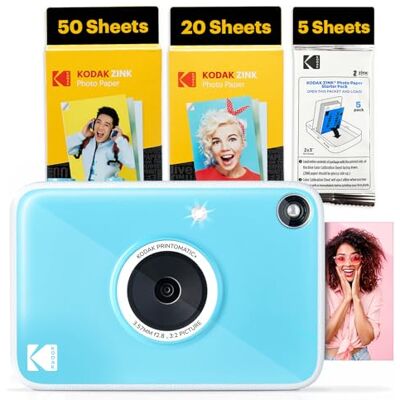 Kodak Printomatic+ Digitalkamera mit Sofortdruck-Funktion (Vollfarbe), inkl. Zink Fotopapier mit Kleberückseite (5,1 x 7,5 cm), 5 MP, Blau, 75-Blatt-Bündel Kodak Printomatic+ Digitalkamera mit Sofortdruck-Funktion (Vollfarbe), inkl. Zink Fotopapier mit Kleberückseite (5,1 x 7,5 cm), 5 MP, Blau, 75-Blatt-Bündel