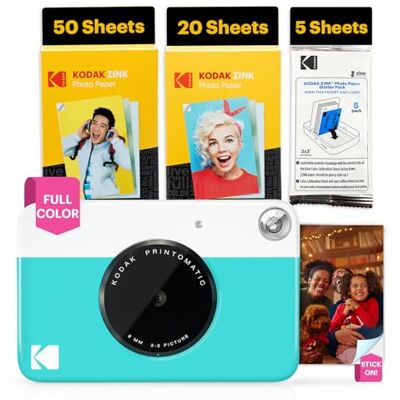 Kodak Printomatic Sofortbildkamera – 75 Blatt Paket – 5MP – Zink 2x3 Fotos – Tragbar – Blau Kodak Printomatic Sofortbildkamera – 75 Blatt Paket – 5MP – Zink 2x3 Fotos – Tragbar – Blau