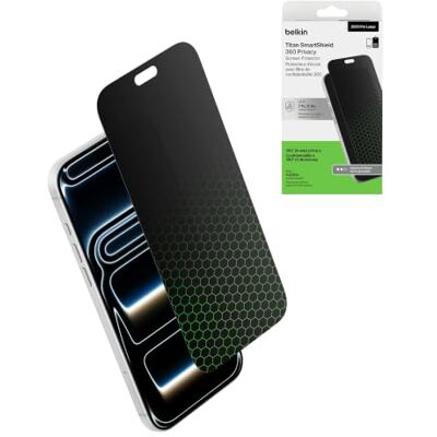 Belkin Titan 360° Schutzfolie mit Sichtschutz, iPhone 18 Pro Max/17 Pro Max SmartShield, 360° Sichtschutzfolie, Nano-Titan-Technologie, Anti-Reflex, 4.000 Kratztests, recyceltes Glas, Staubschutz Belkin Titan 360° Schutzfolie mit Sichtschutz, iPhone 18 Pro Max/17 Pro Max SmartShield, 360° Sichtschutzfolie, Nano-Titan-Technologie, Anti-Reflex, 4.000 Kratztests, recyceltes Glas, Staubschutz