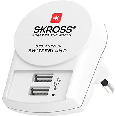 SKROSS 1.302421 USB Ladegerät zur Anwendung zuhause oder auf Reisen in Europa / Länder mit Schuko- oder Eurostecker / 2 USB Ports / Netzteil / 5 V max. / 2.4 A max. SKROSS 1.302421 USB Ladegerät zur Anwendung zuhause oder auf Reisen in Europa / Länder mit Schuko- oder Eurostecker / 2 USB Ports / Netzteil / 5 V max. / 2.4 A max.