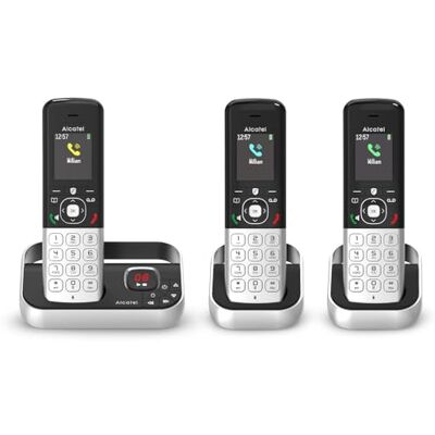 Alcatel FX990 Voice Trio Schnurloses DECT-Telefon mit Anrufbeantworter 50 Min. Hochauflösendes Farbdisplay Freisprechfunktion Anrufsperre VIP-Klingelton 3 Mobilteile Schwarz/Grau Alcatel FX990 Voice Trio Schnurloses DECT-Telefon mit Anrufbeantworter 50 Min. Hochauflösendes Farbdisplay Freisprechfunktion Anrufsperre VIP-Klingelton 3 Mobilteile Schwarz/Grau