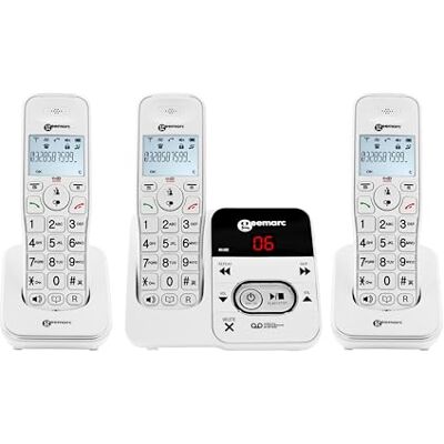 Geemarc Amplidect 295 Trio Schnurlostelefon Trio-Paket mit 3 Mobilteilen Direkter Zugriff auf den Anrufbeantworter Geeignet für Senioren Geringer bis mittlerer Hörverlust Version DE Geemarc Amplidect 295 Trio Schnurlostelefon Trio-Paket mit 3 Mobilteilen Direkter Zugriff auf den Anrufbeantworter Geeignet für Senioren Geringer bis mittlerer Hörverlust Version DE