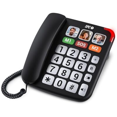 SPC Comfort Numbers Pro Senioren-Festnetztelefon mit großen Tasten und lautem Klingeln Verstärkbare Anruflautstärke +20dB 6 Direktspeicher, Freisprechen Hörgerätekompatibel – Schwarz SPC Comfort Numbers Pro Senioren-Festnetztelefon mit großen Tasten und lautem Klingeln Verstärkbare Anruflautstärke +20dB 6 Direktspeicher, Freisprechen Hörgerätekompatibel – Schwarz