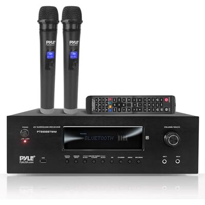 Pyle AV-Receiver- 5.2 Kanal HiFi Verstärker mit Bluetooth, HDMI ARC und 4K Pass-Through, 1000W mit 2 UHF-Funkmikrofonen, für Heimkino mit Surroundsound Pyle AV-Receiver- 5.2 Kanal HiFi Verstärker mit Bluetooth, HDMI ARC und 4K Pass-Through, 1000W mit 2 UHF-Funkmikrofonen, für Heimkino mit Surroundsound