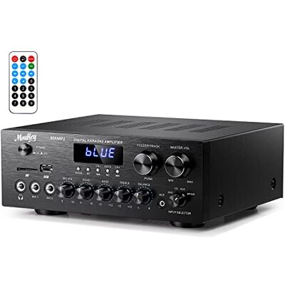 Moukey Verstärker, Bluetooth Leistungsverstärker Dual Kanal Audio Stereo Receiver mit USD, SD, AUX, MIC IN mit Echo, Radio, LED Für Karaoke, Heimkino, MAMP1 Moukey Verstärker, Bluetooth Leistungsverstärker Dual Kanal Audio Stereo Receiver mit USD, SD, AUX, MIC IN mit Echo, Radio, LED Für Karaoke, Heimkino, MAMP1