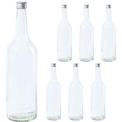 Vitrea 6 leere Glasflaschen 1 Liter Schraubverschluss Silber große Flaschen zum Befüllen mit Deckel für Wein, Saft, Getränke, Likör, Öl, Saucen 6 Stück, PP28, Gradhals Vitrea 6 leere Glasflaschen 1 Liter Schraubverschluss Silber große Flaschen zum Befüllen mit Deckel für Wein, Saft, Getränke, Likör, Öl, Saucen 6 Stück, PP28, Gradhals
