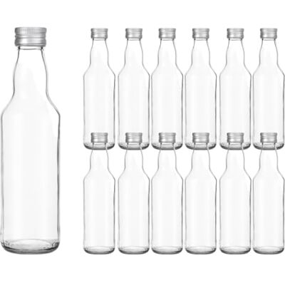 Vitrea 12 leere Glasflaschen 500ml Schraubverschluss Silber Flaschen zum Befüllen mit Deckel für Saft, Getränke, Likör, Öl, Saucen 12 Stück, PP28, Kropfhals Vitrea 12 leere Glasflaschen 500ml Schraubverschluss Silber Flaschen zum Befüllen mit Deckel für Saft, Getränke, Likör, Öl, Saucen 12 Stück, PP28, Kropfhals