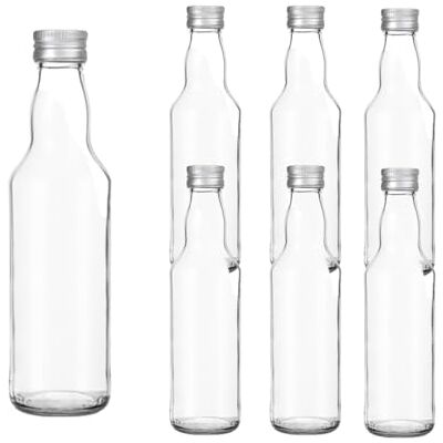 Vitrea 6 leere Glasflaschen 500ml Schraubverschluss Silber Flaschen zum Befüllen mit Deckel für Saft, Getränke, Likör, Öl, Saucen 6 Stück, PP28, Kropfhals Vitrea 6 leere Glasflaschen 500ml Schraubverschluss Silber Flaschen zum Befüllen mit Deckel für Saft, Getränke, Likör, Öl, Saucen 6 Stück, PP28, Kropfhals