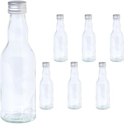 Vitrea 6 leere Glasflaschen 200ml Schraubverschluss Silber kleine Flaschen zum Befüllen mit Deckel für Saft, Getränke, Likör, Öl, Saucen, Sirup 6 Stück, PP28, Kropfhals Vitrea 6 leere Glasflaschen 200ml Schraubverschluss Silber kleine Flaschen zum Befüllen mit Deckel für Saft, Getränke, Likör, Öl, Saucen, Sirup 6 Stück, PP28, Kropfhals