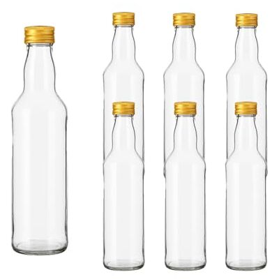 Vitrea 6 leere Glasflaschen 500ml Schraubverschluss Gold Flaschen zum Befüllen mit Deckel für Saft, Getränke, Likör, Öl, Saucen 6 Stück, PP28, Kropfhals Vitrea 6 leere Glasflaschen 500ml Schraubverschluss Gold Flaschen zum Befüllen mit Deckel für Saft, Getränke, Likör, Öl, Saucen 6 Stück, PP28, Kropfhals