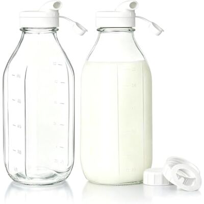 LYSPBAO 2 Stück Glasflaschen mit Deckel, Glasflasche 1 L, Smoothie Flasche Milchflaschen mit Schraubverschluss, Milchflasche Glas für Overnight Oats Müsli Joghurt Salat Pudding, Öl Milch Saft Limonade LYSPBAO 2 Stück Glasflaschen mit Deckel, Glasflasche 1 L, Smoothie Flasche Milchflaschen mit Schraubverschluss, Milchflasche Glas für Overnight Oats Müsli Joghurt Salat Pudding, Öl Milch Saft Limonade