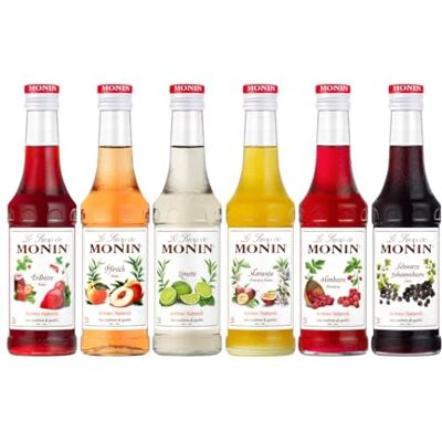 MONIN Probierpaket Fruchtige Vielfalt Sirup Set (6 x 250 ml) – Maracuja, Limette, Schwarze Johannisbeere, Erdbeere, Himbeere & Pfirsich – Fruchtsirup für Cocktails, Limonade, Kaffee & Desserts MONIN Probierpaket Fruchtige Vielfalt Sirup Set (6 x 250 ml) – Maracuja, Limette, Schwarze Johannisbeere, Erdbeere, Himbeere & Pfirsich – Fruchtsirup für Cocktails, Limonade, Kaffee & Desserts