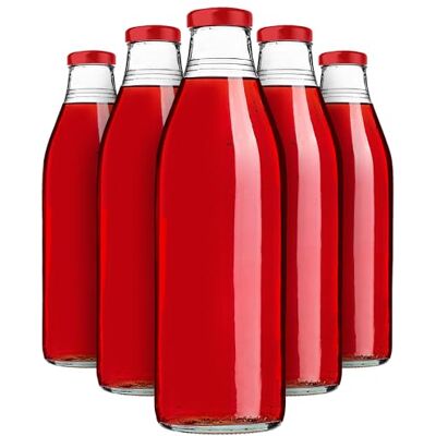 KADAX 5er Set Glasflaschen 1L mit Schraubverschluss Rot – Leere Milchflaschen Saftflaschen zum Befüllen für Saft, Milch, Smoothies & Sirup, Refillable Glass Bottles KADAX 5er Set Glasflaschen 1L mit Schraubverschluss Rot – Leere Milchflaschen Saftflaschen zum Befüllen für Saft, Milch, Smoothies & Sirup, Refillable Glass Bottles