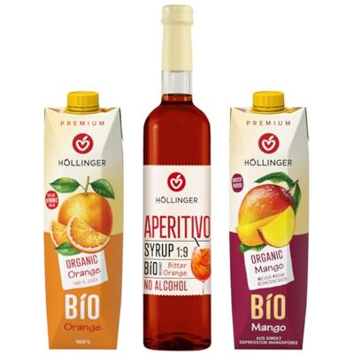 Höllinger BIO Aperitivo Sunrise Bundle, alkoholfrei, Aperitivo Sirup 0,5 L, Mango 1000 ml und Orange 1000 ml, aus biologischem Anbau, vegan Höllinger BIO Aperitivo Sunrise Bundle, alkoholfrei, Aperitivo Sirup 0,5 L, Mango 1000 ml und Orange 1000 ml, aus biologischem Anbau, vegan