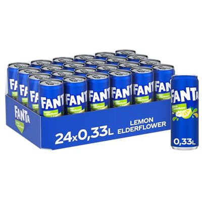Fanta Lemon & Elderflower Mischung aus Zitrone und sommerlicher Holunderblüte mit intensivem Fruchtgeschmack prickelndes Erfrischungsgetränk in Einweg Dosen (24 x 330 ml) Fanta Lemon & Elderflower Mischung aus Zitrone und sommerlicher Holunderblüte mit intensivem Fruchtgeschmack prickelndes Erfrischungsgetränk in Einweg Dosen (24 x 330 ml)