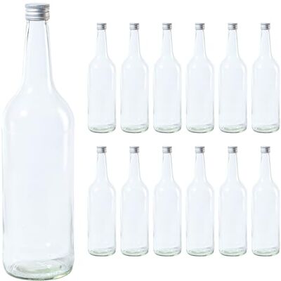 Vitrea 12 leere Glasflaschen 1 Liter Schraubverschluss Silber große Flaschen zum Befüllen mit Deckel für Wein, Saft, Getränke, Likör, Öl, Saucen 12 Stück, PP28, Gradhals Vitrea 12 leere Glasflaschen 1 Liter Schraubverschluss Silber große Flaschen zum Befüllen mit Deckel für Wein, Saft, Getränke, Likör, Öl, Saucen 12 Stück, PP28, Gradhals