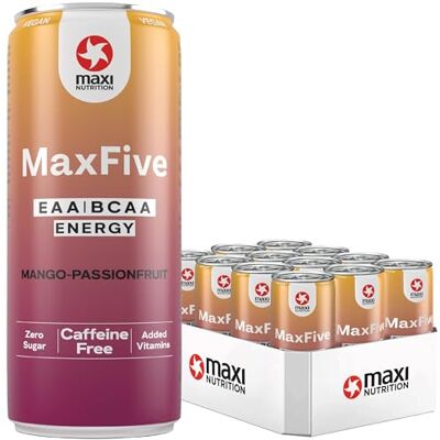 MaxiNutrition Vegan 5 g EAA / 3 g BCAA Drink (2:1:1) Mango Passionfruit, 12 x 330 ml Disposable Containers MaxFive Vegan Refreshment with Aminos fro MaxiNutrition Vegan 5 g EAA / 3 g BCAA Drink (2:1:1) Mango Passionfruit, 12 x 330 ml Disposable Containers MaxFive Vegan Refreshment with Aminos fro