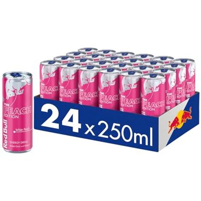 Red Bull Energy Drink White Peach Peach Edition beinhaltet Koffein, Taurin, B-Vitamine, Zucker und Wasser, 250 ml, 24-Pack Red Bull Energy Drink White Peach Peach Edition beinhaltet Koffein, Taurin, B-Vitamine, Zucker und Wasser, 250 ml, 24-Pack