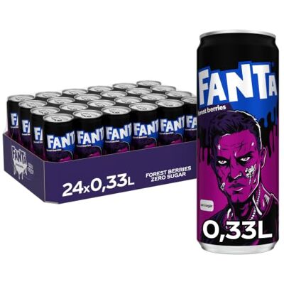 Fanta Waldbeere ohne Zucker Halloween-Edition, Limonade, Dose, 24 x 330 ml Fruchtig-spritzige Limonade mit intensivem Beerengeschmack, erfrischendes Softgetränk ohne Kalorien Fanta Waldbeere ohne Zucker Halloween-Edition, Limonade, Dose, 24 x 330 ml Fruchtig-spritzige Limonade mit intensivem Beerengeschmack, erfrischendes Softgetränk ohne Kalorien