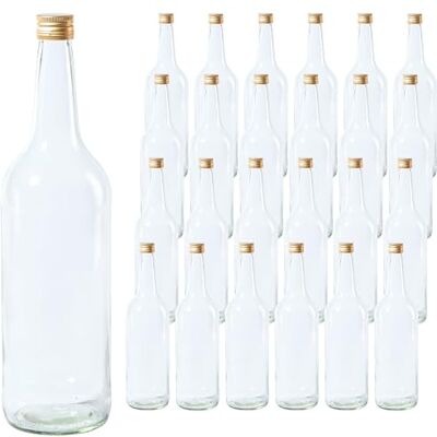 Vitrea 24 leere Glasflaschen 1 Liter Schraubverschluss Gold große Flaschen zum Befüllen mit Deckel für Wein, Saft, Getränke, Likör, Öl, Saucen 24 Stück, PP28, Gradhals Vitrea 24 leere Glasflaschen 1 Liter Schraubverschluss Gold große Flaschen zum Befüllen mit Deckel für Wein, Saft, Getränke, Likör, Öl, Saucen 24 Stück, PP28, Gradhals
