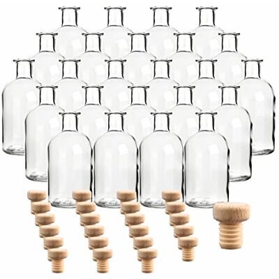 gouveo 24er Set Apothekerflaschen 250 ml (0,25 l) Runde Glasflaschen zum Befüllen mit Holzgriffkorken aus Klarglas für Likör, Schnaps, Sirup, Essig & Öl, Deko (AFRT250HGK) gouveo 24er Set Apothekerflaschen 250 ml (0,25 l) Runde Glasflaschen zum Befüllen mit Holzgriffkorken aus Klarglas für Likör, Schnaps, Sirup, Essig & Öl, Deko (AFRT250HGK)