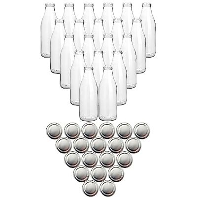 gouveo 20er Set Glasflaschen 1000 ml (1 l) Saftflasche rund TO 48 Schraubdeckel silberfarben, Weithalsflasche zum Abfüllen, Aufbewahren & Transport von Saft, Smoothie, Sirup, Öl, Essig (SF1000S) gouveo 20er Set Glasflaschen 1000 ml (1 l) Saftflasche rund TO 48 Schraubdeckel silberfarben, Weithalsflasche zum Abfüllen, Aufbewahren & Transport von Saft, Smoothie, Sirup, Öl, Essig (SF1000S)