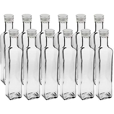 Vitrea 12 leere Glasflaschen 500ml Schraubverschluss Silber Eckig kleine Flaschen zum Befüllen mit Deckel für Saft, Getränke, Likör, Öl, Saucen 12 Stück, Maraska Vitrea 12 leere Glasflaschen 500ml Schraubverschluss Silber Eckig kleine Flaschen zum Befüllen mit Deckel für Saft, Getränke, Likör, Öl, Saucen 12 Stück, Maraska