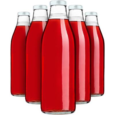 KADAX 5er Set Glasflaschen 1L mit Schraubverschluss Weiß – Leere Milchflaschen Saftflaschen zum Befüllen für Saft, Milch, Smoothies & Sirup, Refillable Glass Bottles KADAX 5er Set Glasflaschen 1L mit Schraubverschluss Weiß – Leere Milchflaschen Saftflaschen zum Befüllen für Saft, Milch, Smoothies & Sirup, Refillable Glass Bottles
