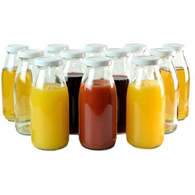 gouveo 12er Set Glasflasche 250 ml (0,25 l) Saftflasche 250 ml rund mit TO 43 Schraubdeckel weiß, runde klare Flaschen zum Abfüllen & Aufbewahren von Saft, Sirup, Öl, Essig (SF250W) gouveo 12er Set Glasflasche 250 ml (0,25 l) Saftflasche 250 ml rund mit TO 43 Schraubdeckel weiß, runde klare Flaschen zum Abfüllen & Aufbewahren von Saft, Sirup, Öl, Essig (SF250W)
