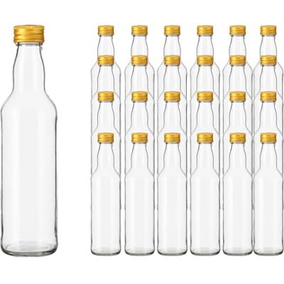 Vitrea 24 leere Glasflaschen 500ml Schraubverschluss Gold Flaschen zum Befüllen mit Deckel für Saft, Getränke, Likör, Öl, Saucen 24 Stück, PP28, Kropfhals Vitrea 24 leere Glasflaschen 500ml Schraubverschluss Gold Flaschen zum Befüllen mit Deckel für Saft, Getränke, Likör, Öl, Saucen 24 Stück, PP28, Kropfhals