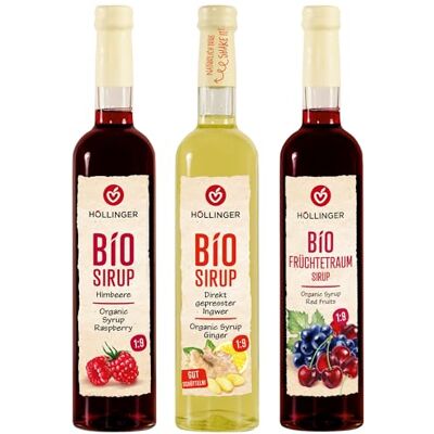 HÖLLINGER - JUST LOVING NATURE Höllinger Bio Sirup Set, Himbeere, Früchtetraum, Ingwer, Vegane Getränkesirup ohne Konservierungsstoffe, 3 x 500ml Glasflaschen HÖLLINGER - JUST LOVING NATURE Höllinger Bio Sirup Set, Himbeere, Früchtetraum, Ingwer, Vegane Getränkesirup ohne Konservierungsstoffe, 3 x 500ml Glasflaschen